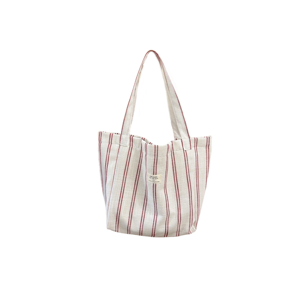 44202 Korean version large-capacity fashionable color-blocking striped tote bag, spring and summer striped casual bag, single-shoulder canvas bag Item Picture