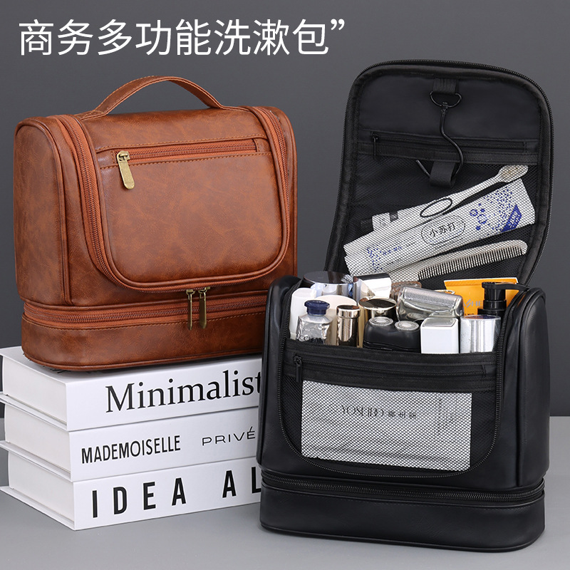 Cross-border double-layer hanging large-capacity men's toiletry bag, portable dry and wet separation cosmetics storage bag for business travel full figure