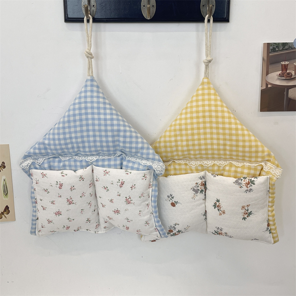 54124 Macaron-colored small checkered hanging bag, wall and dormitory bedside storage bag, mobile phone, stationery and miscellaneous storage bag Specification drawing