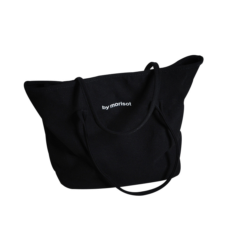 Black and white simple letter canvas bag, Korean style Instagram canvas bag, single-shoulder artistic and versatile student large capacity canvas bag Item Picture