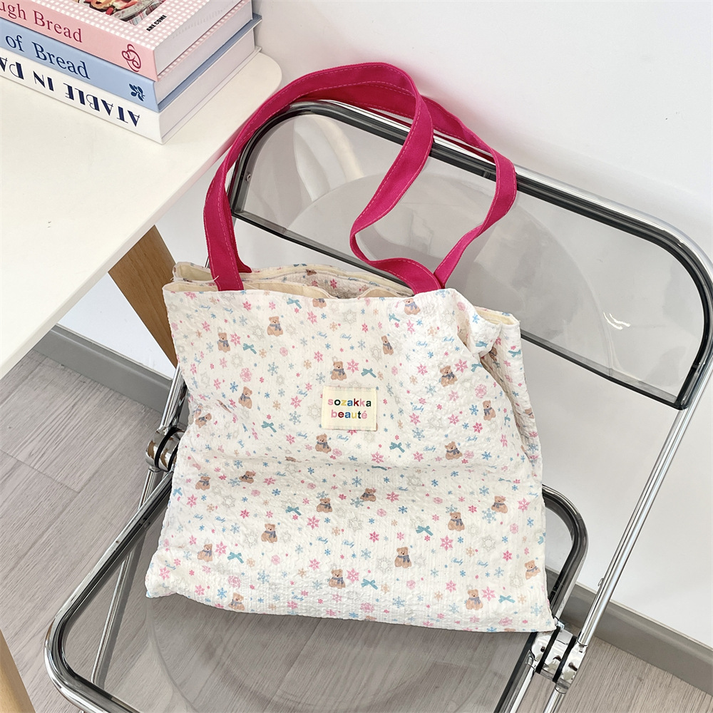 5443 [Copyrighted Edition] Contrasting color single-shoulder canvas bag, Large capacity Work commuting bag, summer hand-carry for student girls Specification drawing
