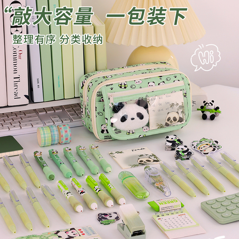 Back-to-school season Panda Nine-layer Pencil case, large capacity, cute, stain-resistant, high appearance level stationery pencil box for junior high school and primary school students Application Scenario