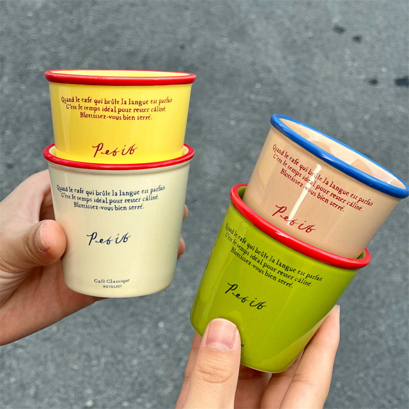 Korean-style Instagram retro mug, paper cup shape mini coffee cup, hand-held colorful letter ceramic cup coffee cup Application Scenario
