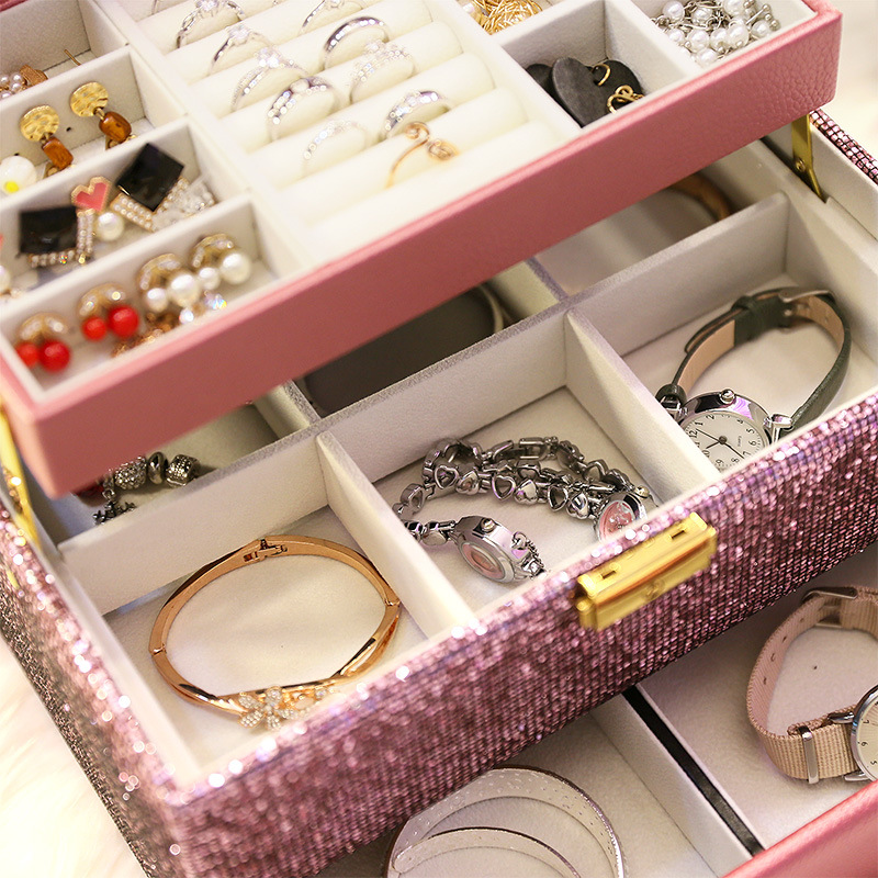 Jewelry box, princess, European, Korean, stud ring, necklace, organizing box, velvet storage, accessory box, jewelry tray Specification drawing