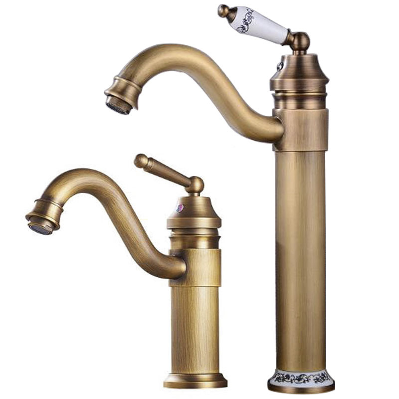European-style antique copper washbasin faucet, hot and cold water outlet basin faucet, bathroom bathroom washbasin faucet full figure