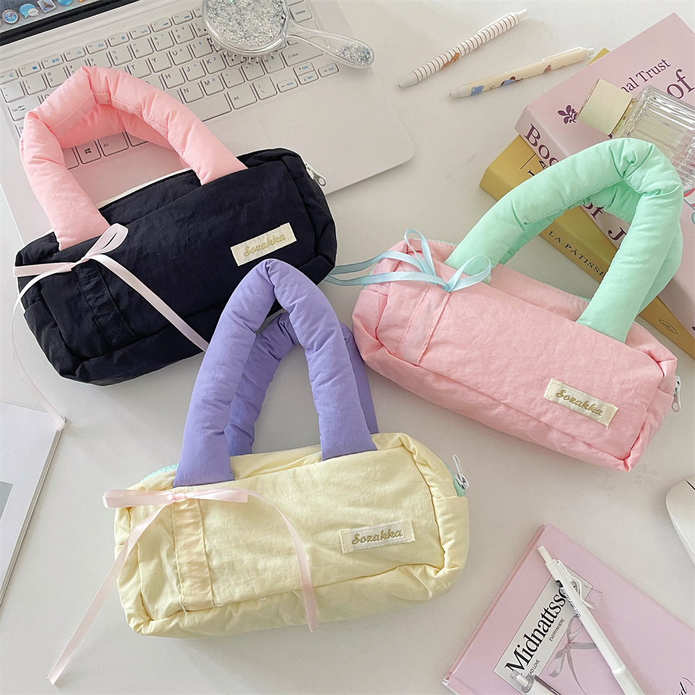 54103 Soft large-capacity pen case, fresh and light color, student high appearance level stationery bag, stylish cosmetics handbag Specification drawing