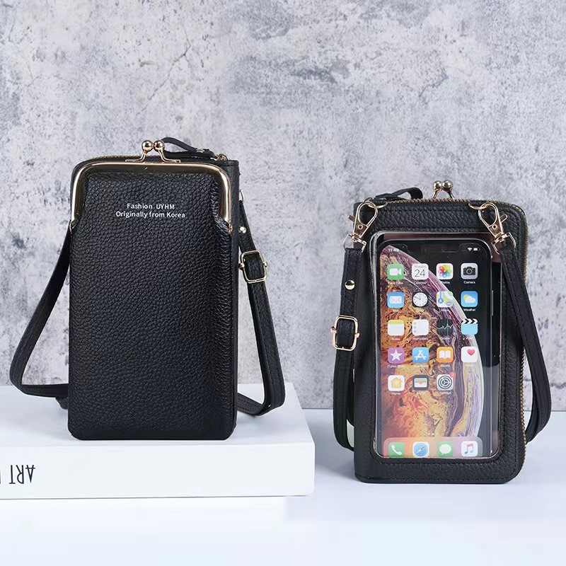 Student coin purse PU leather bag integrated, women's wallet zipper new touch screen Korean version mini mobile phone bag wholesale full figure