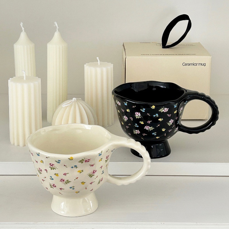 Retro light luxury floral mug, ins style, high appearance level, hand-molded ceramic cup, breakfast milk coffee cup, water cup for women Item Picture