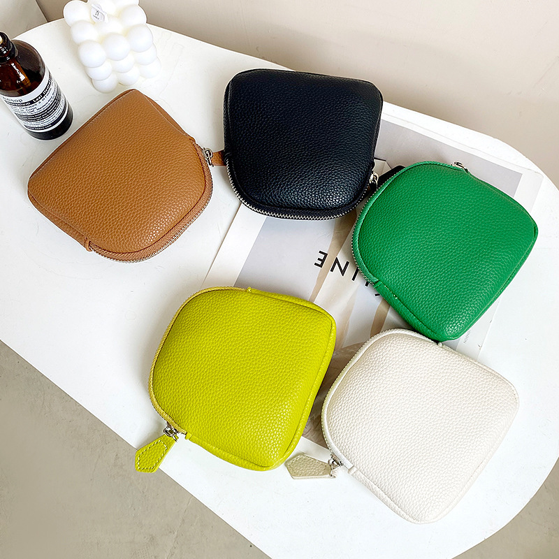 New Korean-style coin purse for women, mini clutch bag, simple soft leather zipper coin purse, earphone case and storage bag full figure