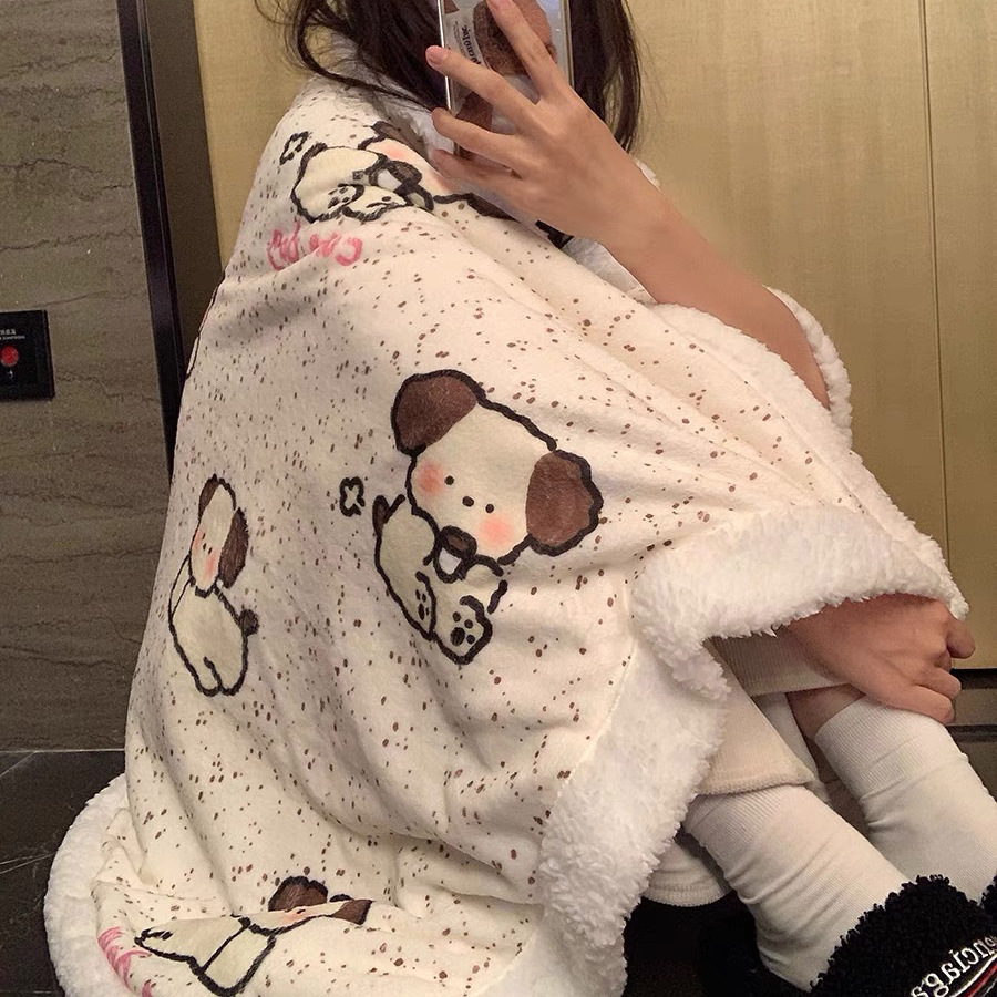 ins cute lambskin blanket, thickened and warm for autumn and winter, student home shawl blanket, nap blanket, casual blanket Specification drawing