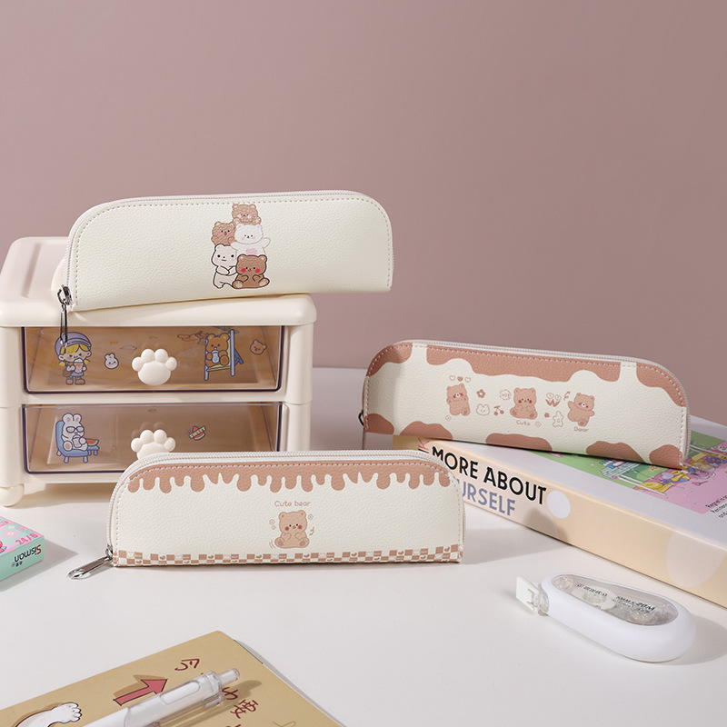 Ins-style, girlish cartoon student stationery bag, PU leather zipper bag, storage bag, rectangular pen case, cosmetic bag Specification drawing