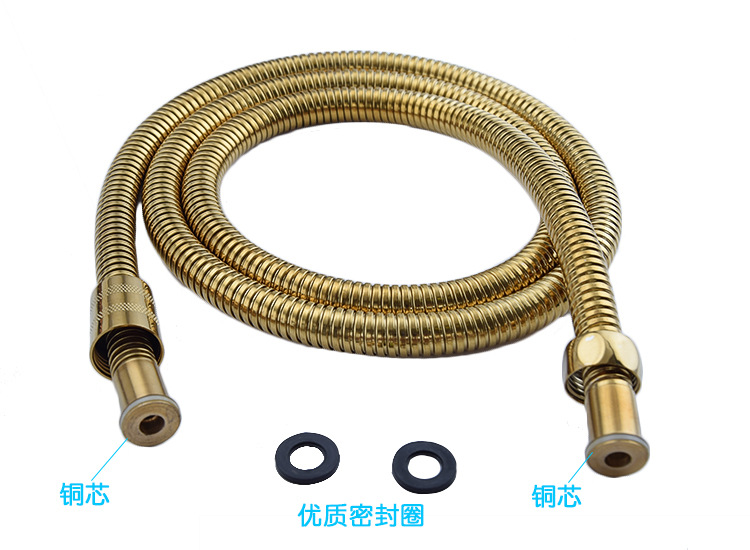 Golden stainless steel shower hose, showerhead, bathroom nozzle, shower pipe, double-buckle encrypted pipe, explosion-proof pipe, bathroom accessories Item Picture
