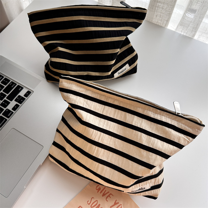 New 3431 patchwork striped cosmetic bag, large-capacity portable travel and business trip skincare storage bag, toiletry bag full figure