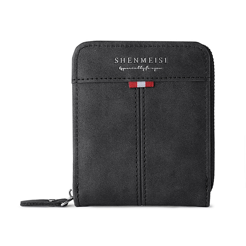 2025 New cross-border men's wallet, short horizontal zipper wallet, coin purse, retro casual clasp square bag Item Picture