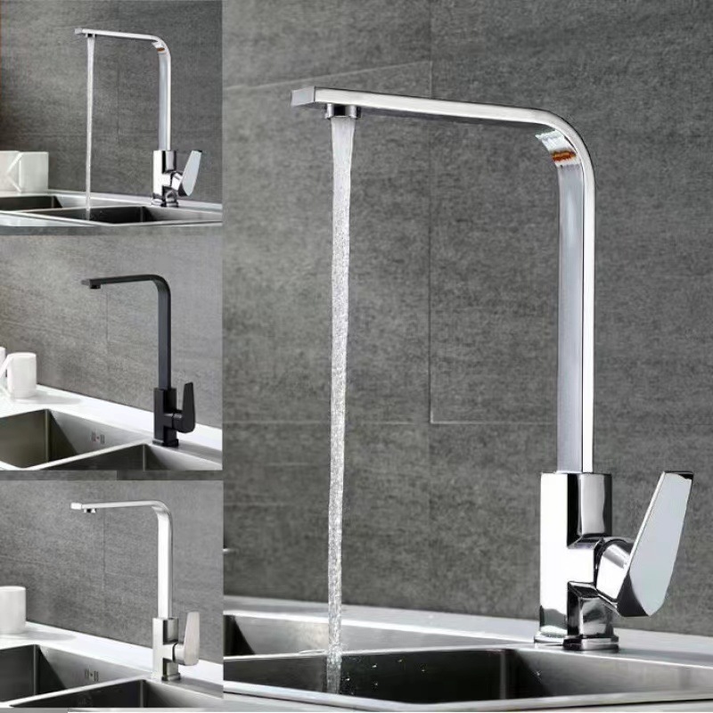 Kitchen faucet, all-copper square tube, seven-shaped black brushed electroplated faucet, sink, hot and cold faucet Application Scenario