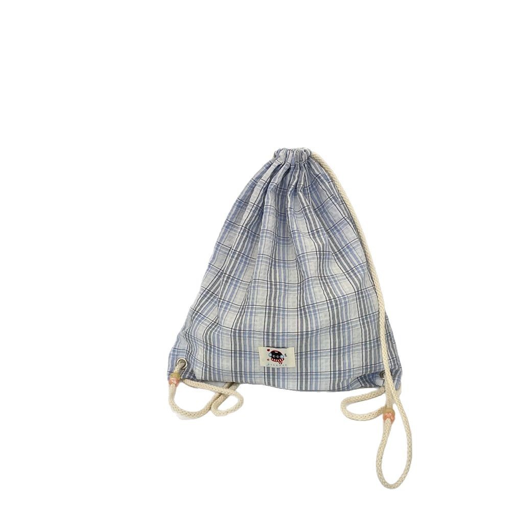 53232 New stylish and trendy drawstring backpack, beaded summer checkered canvas backpack, simple for commuting Item Picture