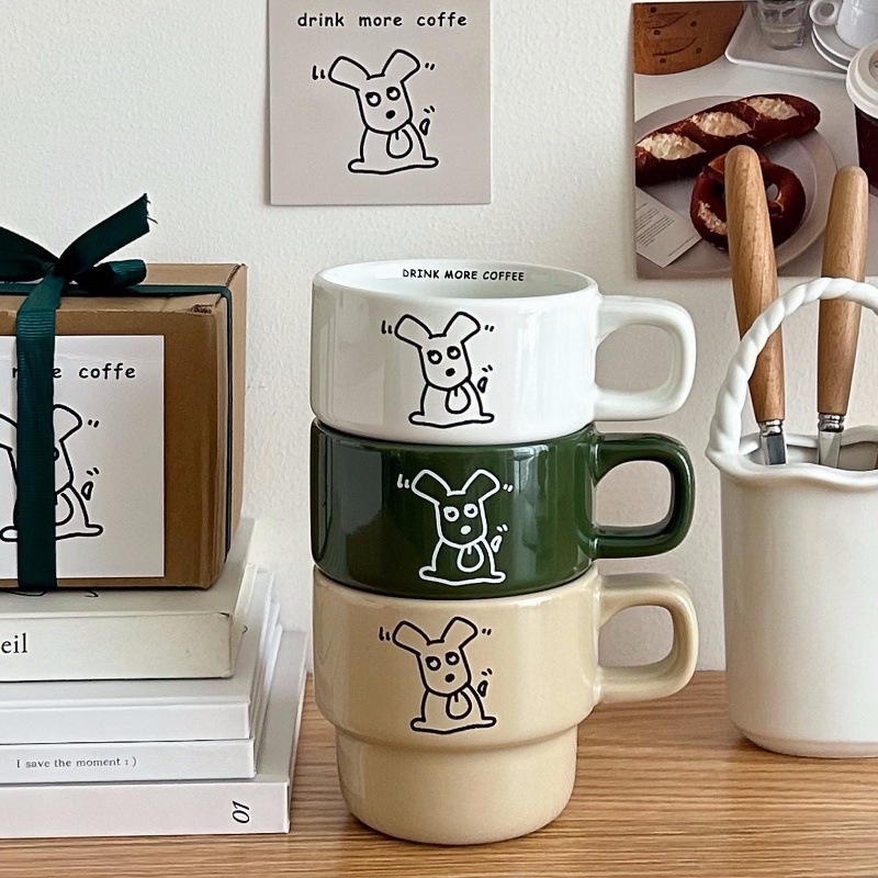 Cute and niche cartoon dog mugs, high appearance level coffee cups, milk ceramic cups, couple cups, gift box cups Specification drawing