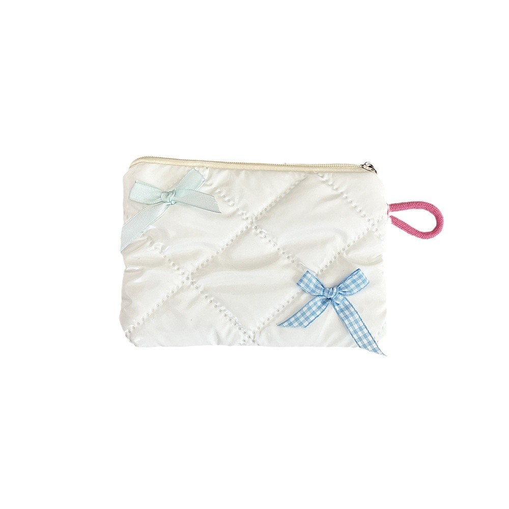 411293 New pearlescent glossy bow portable lipstick, makeup bag, toiletry bag, miscellaneous storage and coin purse Item Picture