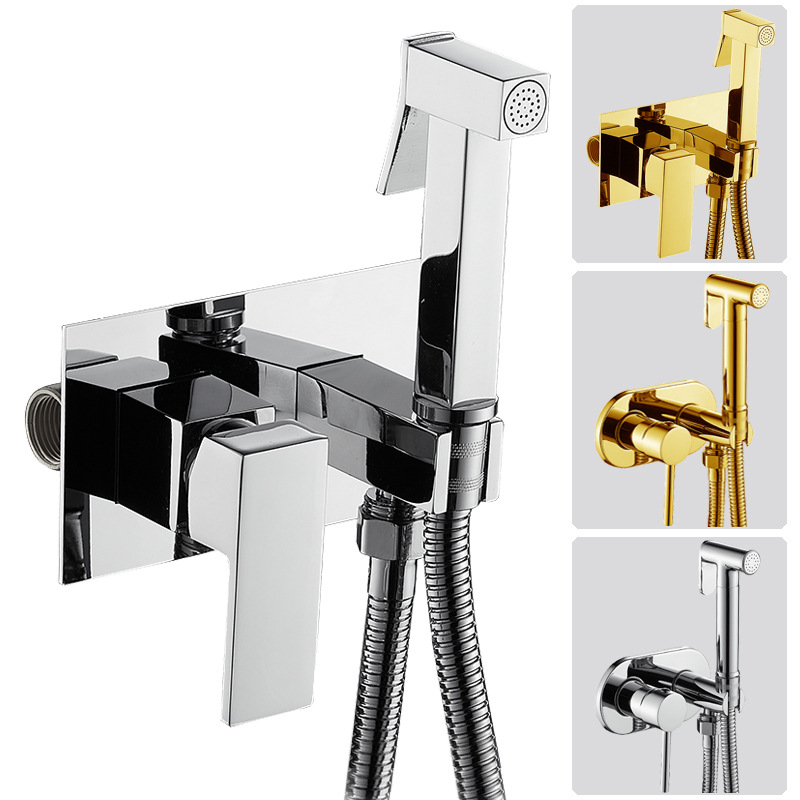 Copper washbasin faucet, cold and hot water pre-buried toilet companion, cross-border bottom washing, pressurized spray gun, shower head full figure