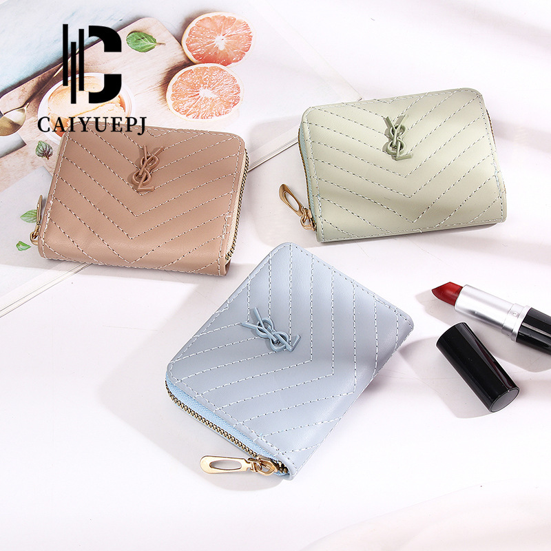 New women's wallet, short solid-color card case, high-end portable bag, wallet button, zipper coin purse wholesale details Picture