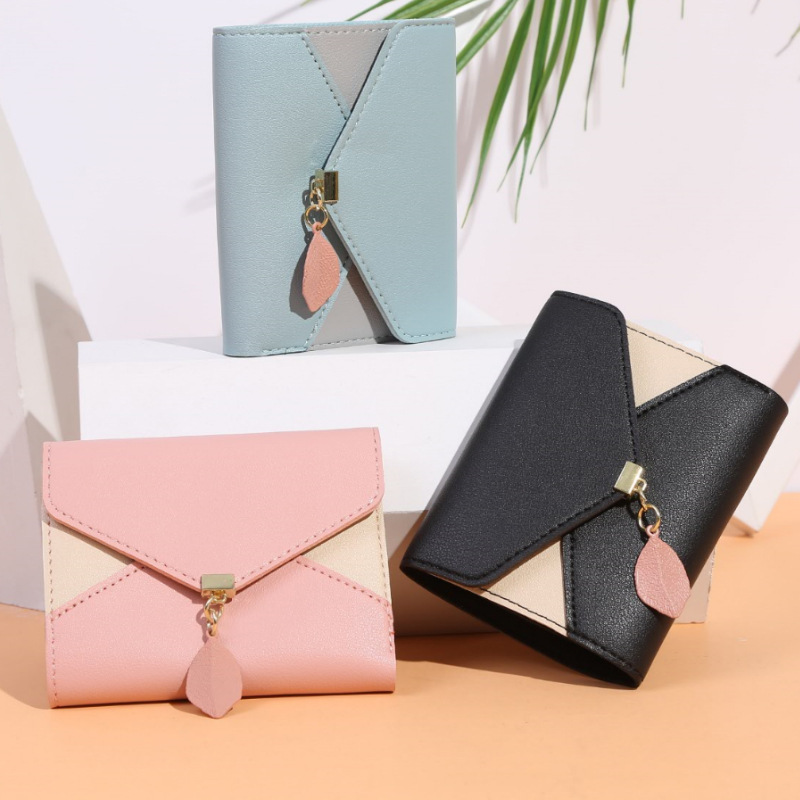 Women's short handbag 2020, envelope bag, coin holder, PU leather spliced color contrast, 30% off purse full figure