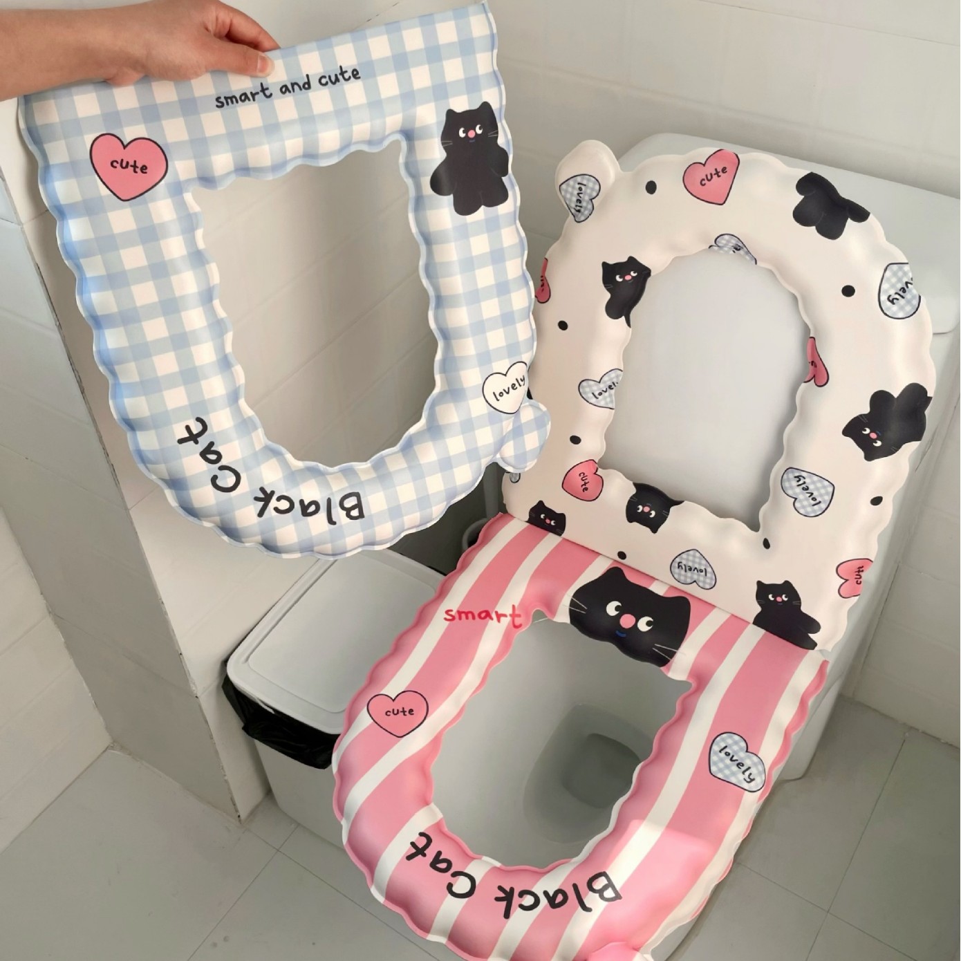 Cartoon cat lace toilet seat 2025 New style all-season universal high appearance level waterproof adhesive summer toilet seat full figure