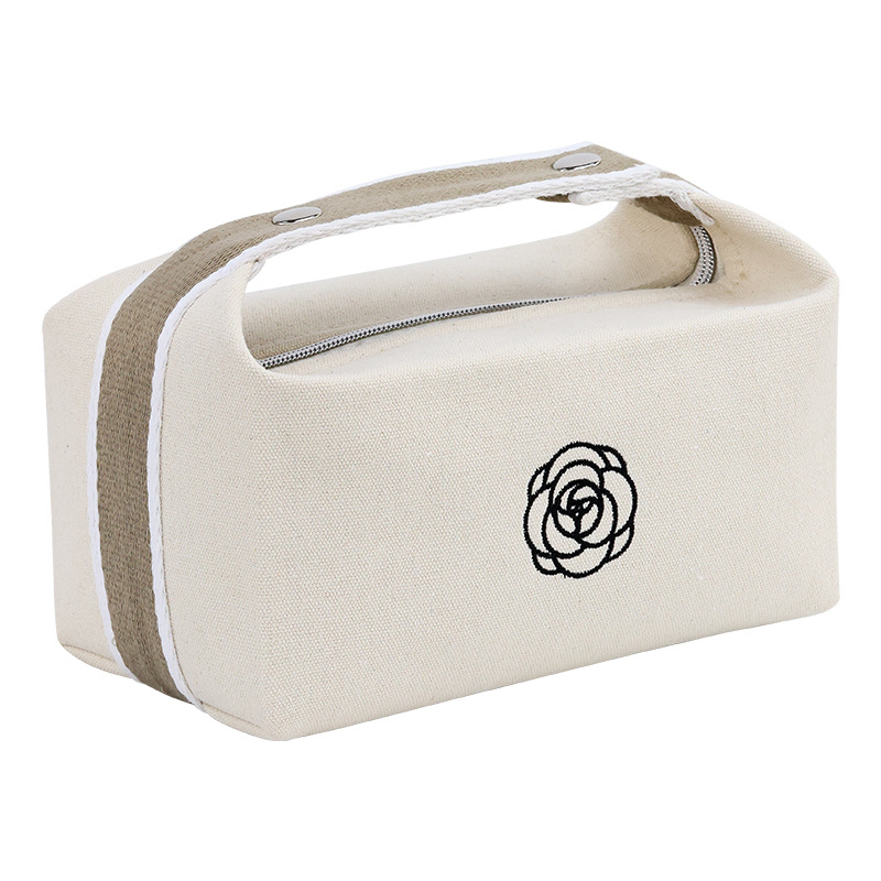 Portable canvas hand-held makeup bag, new high-end camellia lipstick, mobile phone, watch, key, travel storage bag Item Picture