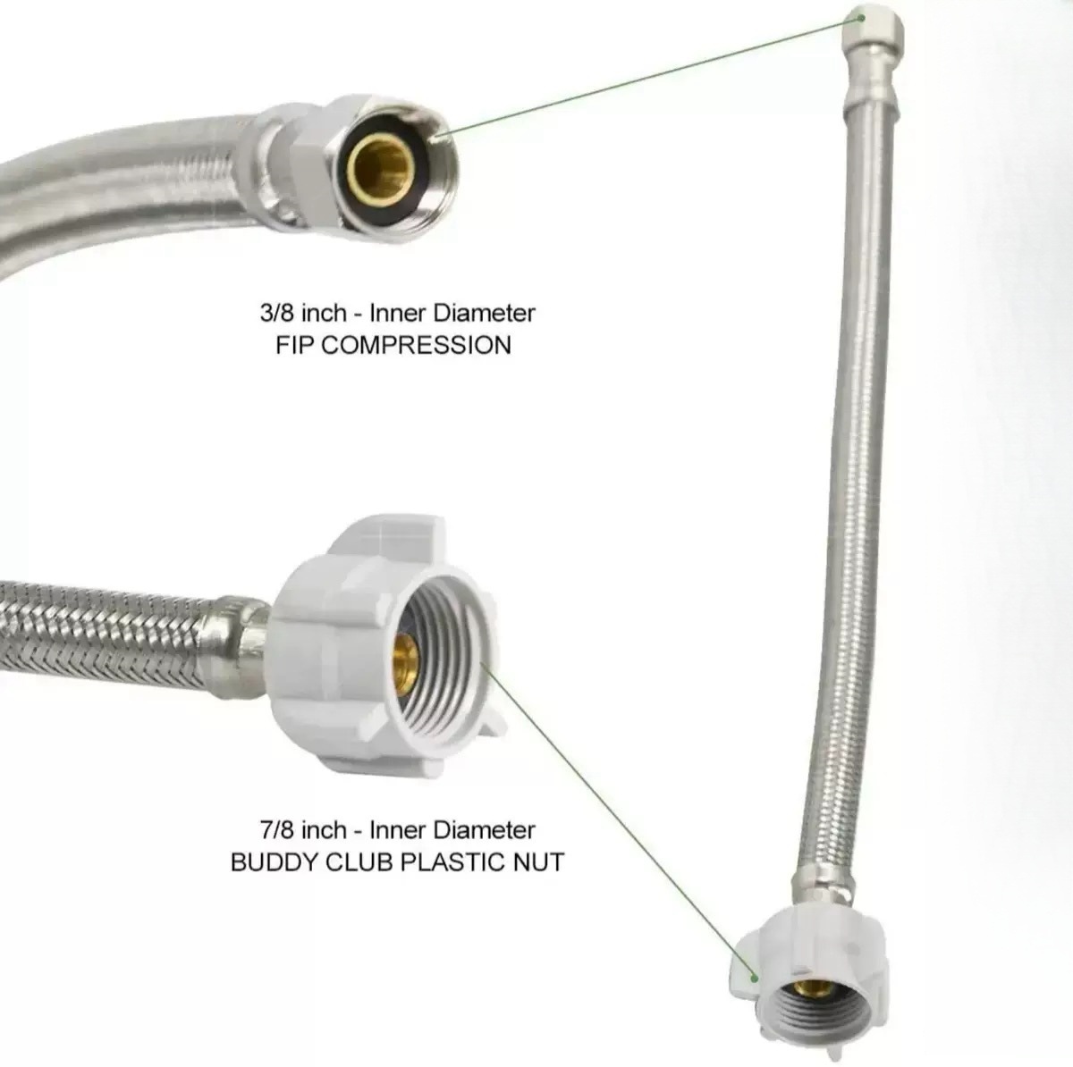 Cross-border stainless steel braided hose 7/8-3/8-9/16 Toilet inlet hose, cold and hot water high-pressure explosion-proof hose Specification drawing