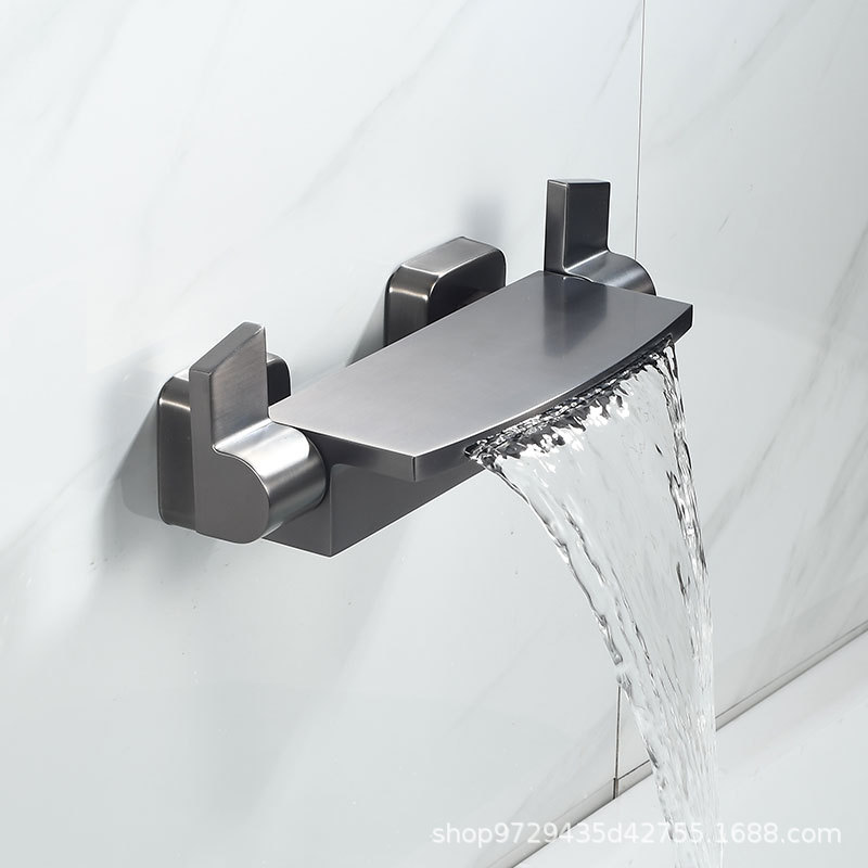 All-copper gun, grey waterfall bathtub faucet, hot and cold wall-mounted high-flow mixing valve, shower head set Application Scenario
