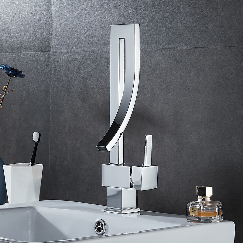 European and American artistic, personalized and creative washbasin, black faucet, all-copper, cold and hot water brushed and baked paint, golden faucet full figure