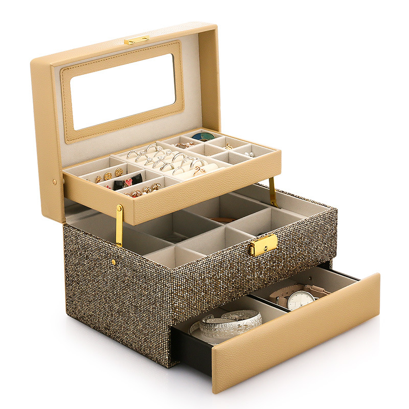 Jewelry box, princess, European, Korean, stud ring, necklace, organizing box, velvet storage, accessory box, jewelry tray Item Picture
