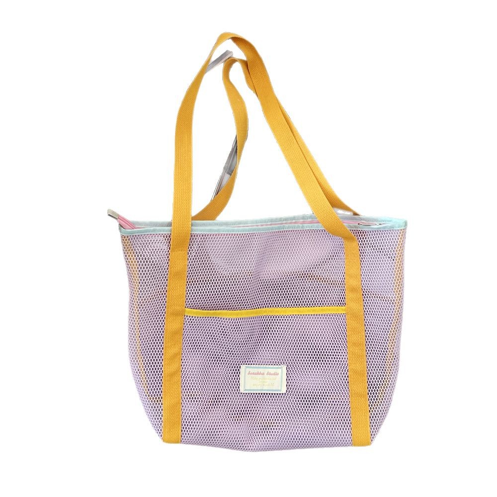 5454 Korean ins Beach Play mesh hollowed-out storage bag, large capacity single-shoulder bag, outdoor hand-held beach bag Item Picture