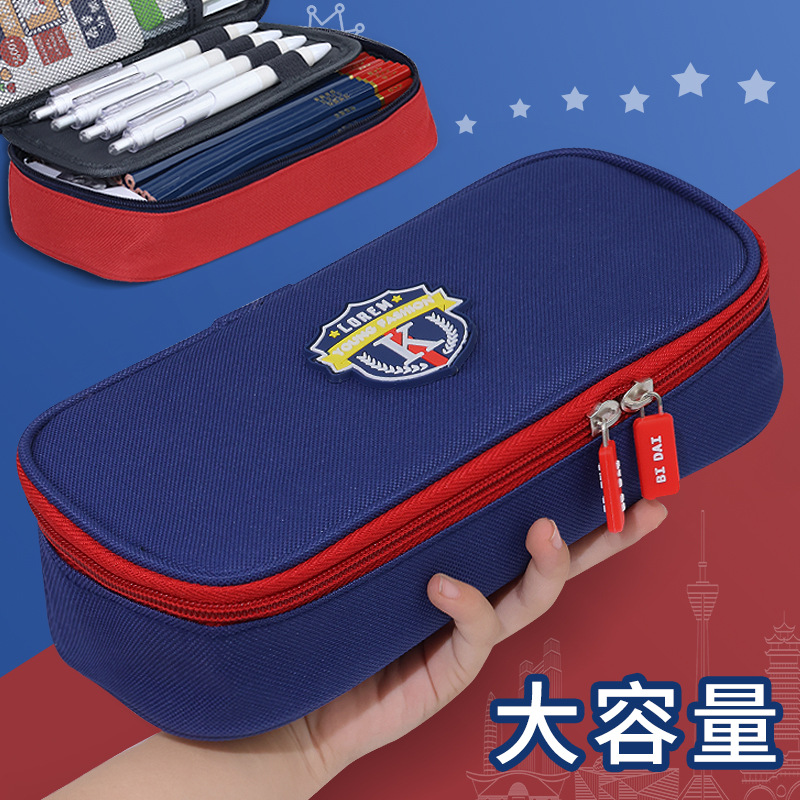 A large-capacity thickened Oxford cloth pencil and stationery case, a practical new children's high appearance level, a British-style pen case for junior and senior high school students full figure