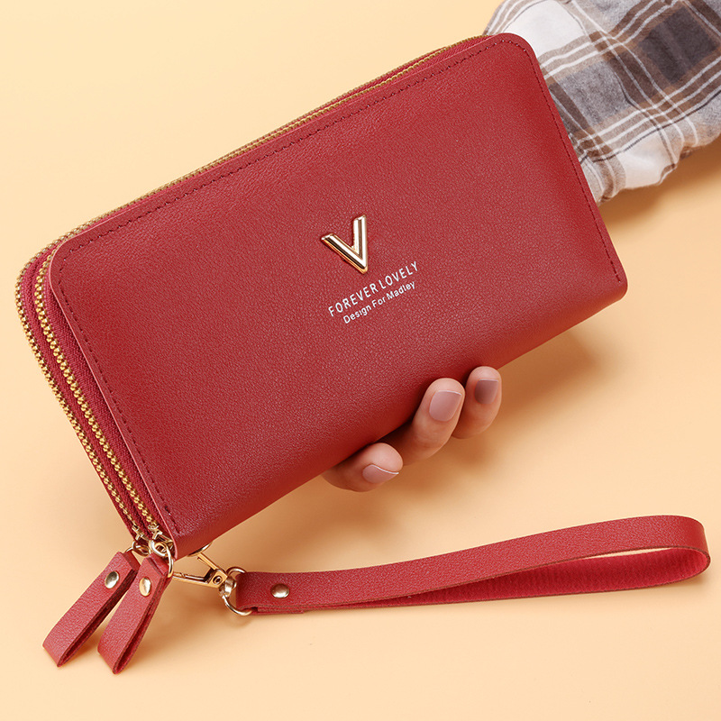 2021 New long style for ladies, Korean version simple double-zipper large-capacity coin purse, multi-slot wallet card case full figure