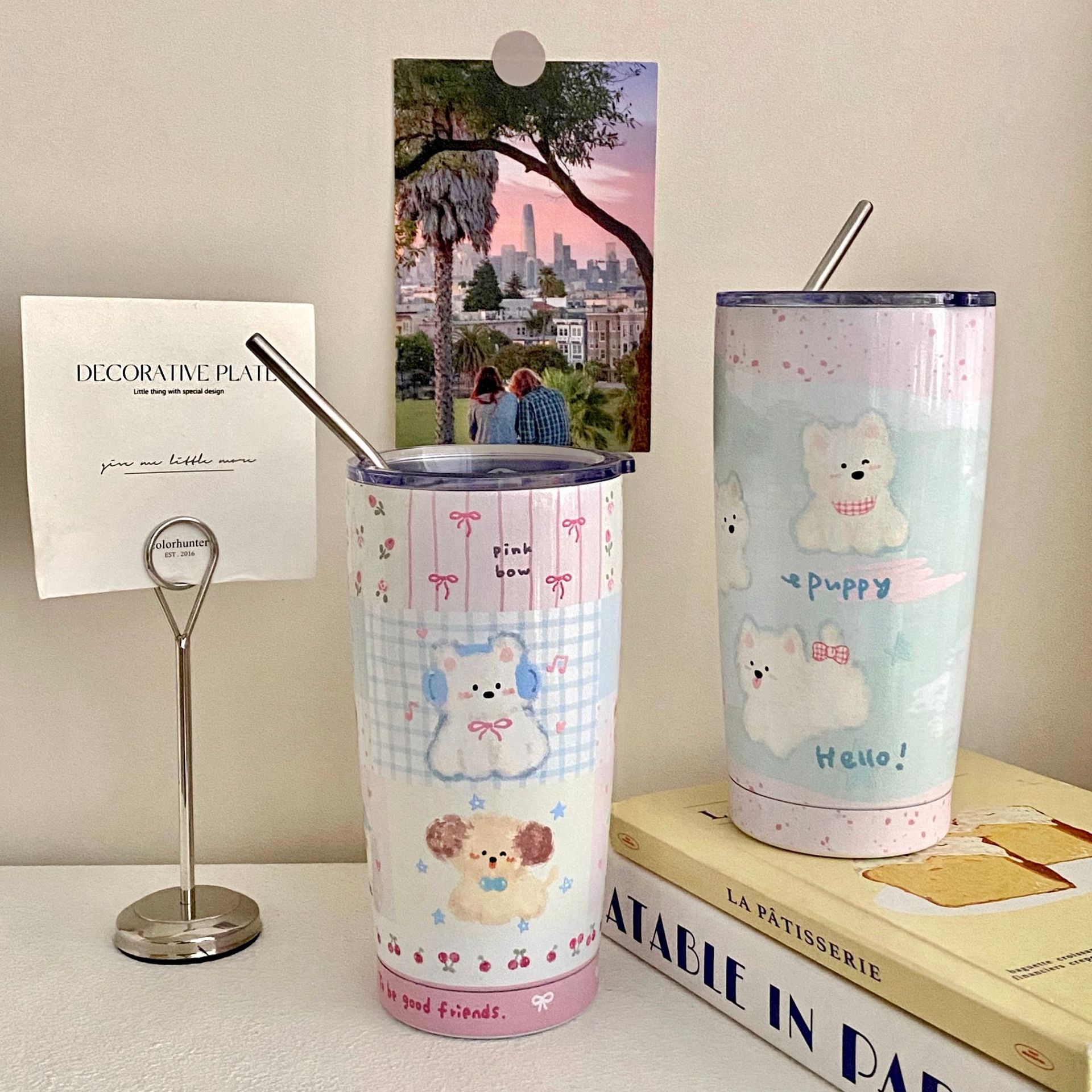 Super cute West Highland dog portable cup, water cup, women's portable large-capacity straw cup, high-temperature resistant insulated cup details Picture