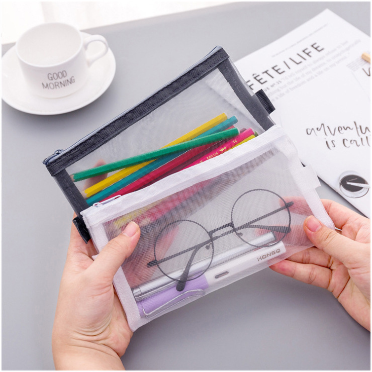 Simple and transparent mesh pen case storage bag, portable pen case for students' exams, large-capacity stationery bag wholesale Application Scenario