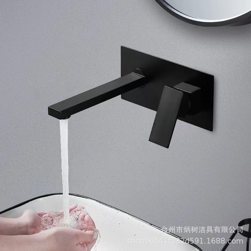 Wall-mounted washbasin faucet, all-copper concealed washbasin faucet, built-in square black faucet, cold and hot washbasin details Picture