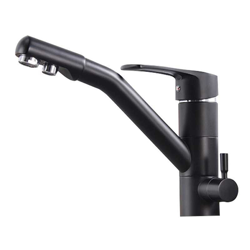 Factory direct supply of all-copper radish three-in-one kitchen cold and hot water mixing faucet, black pure water direct drinking faucet Item Picture