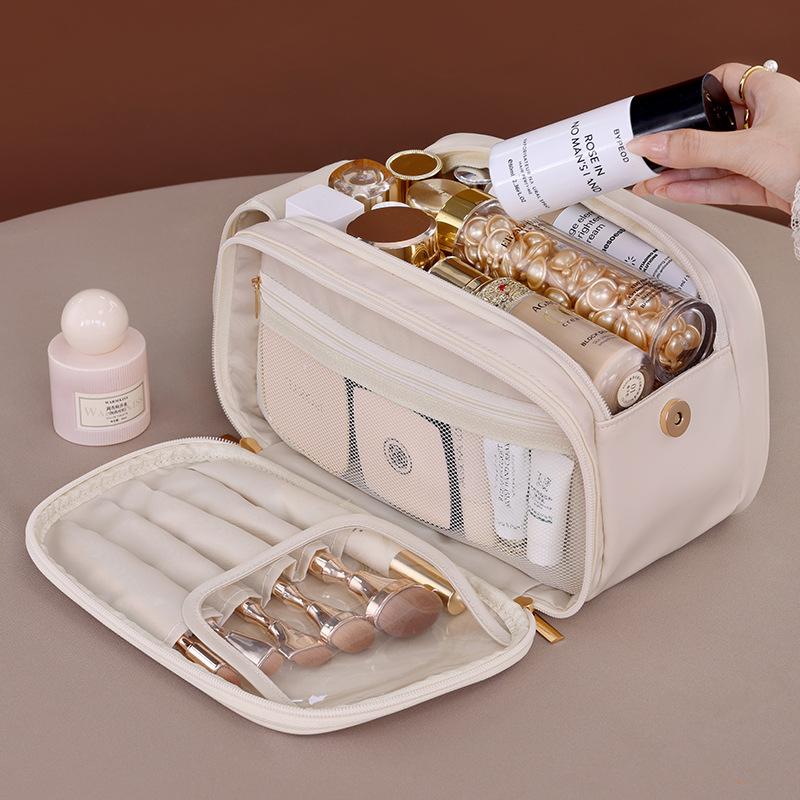 Cross-border multi-functional zoned storage 6-layer makeup bag with large capacity and high-end feel, portable hand-held makeup brush storage bag full figure