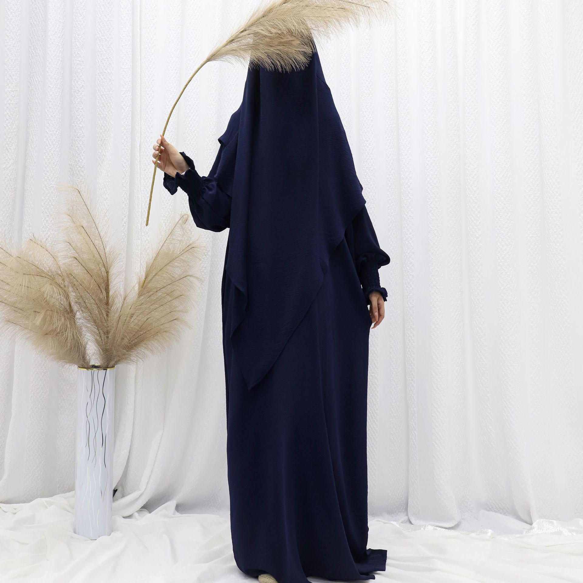 2024abaya AliExpress Amazon Dubai Turkish solid color dress with headscarf Muslim headscarf Item Picture