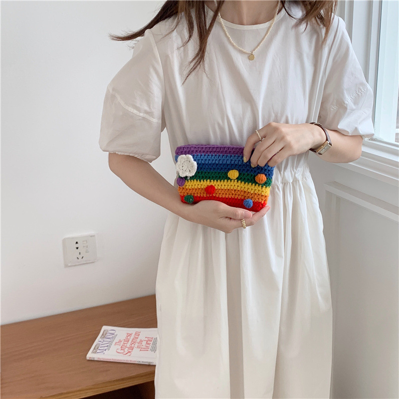 912301 Thai Rainbow Bag, Girlish Woven Bag, ins Sweet woolen Knitted Bag, single-shoulder crossbody bag wholesale Specification drawing