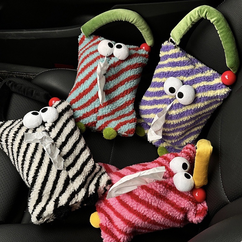 2024 New Cartoon Monster car tissue box, girlish plush tissue box, household tissue bag, hanging tissue box full figure