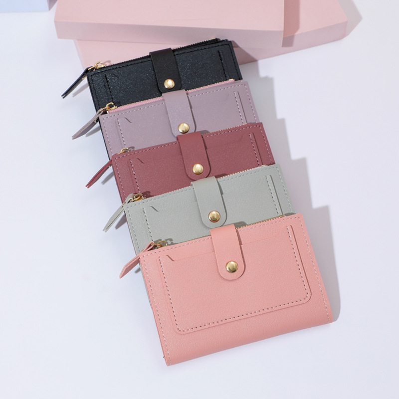 New women's wallet, short summer wallet, thin, cute, simple, solid color student coin purse, women's niche design full figure