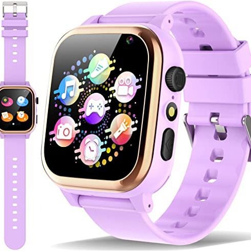 D02 Children's Smartwatch: 16 Educational and Fun Games with Camera, video, music, pedometer, Flashlight full figure
