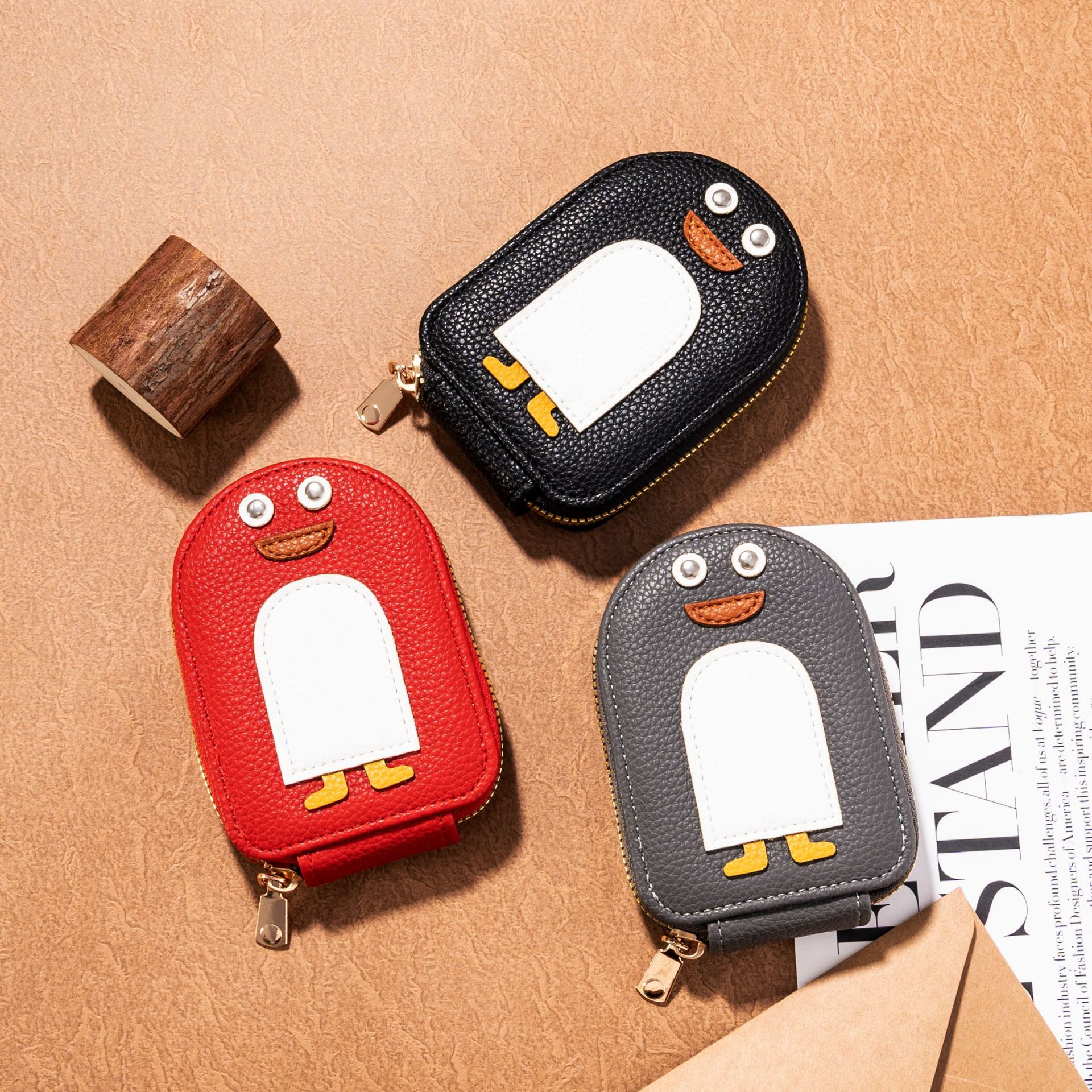 New cartoon creative penguin card case for girls, small and cute mini coin purse, multi-slot ID card case, card holder full figure