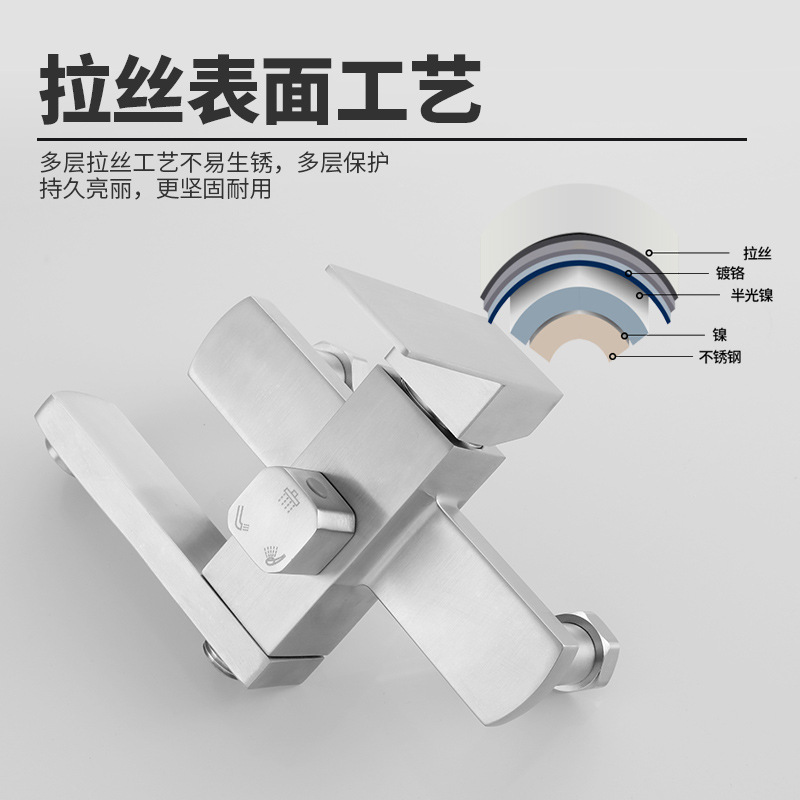 Wholesale of 304 stainless steel brushed square shower heads from cross-border sources, multi-functional square shower head sets Specification drawing