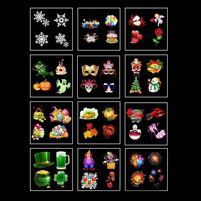 12-picture flashlight card insert film lamp Christmas snowflake animation projection lamp pattern decoration film projection lamp cross-border details Picture