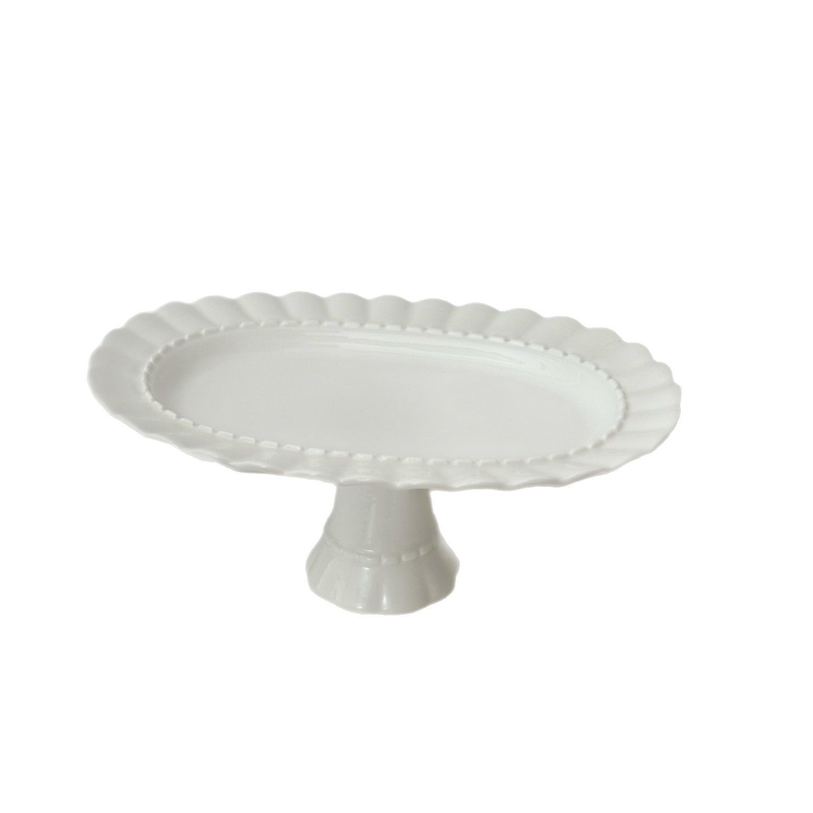 European-style lace oval high-footed plate, high appearance level, embossed cake and pastry ceramic plate, wedding decoration, dessert arrangement Item Picture