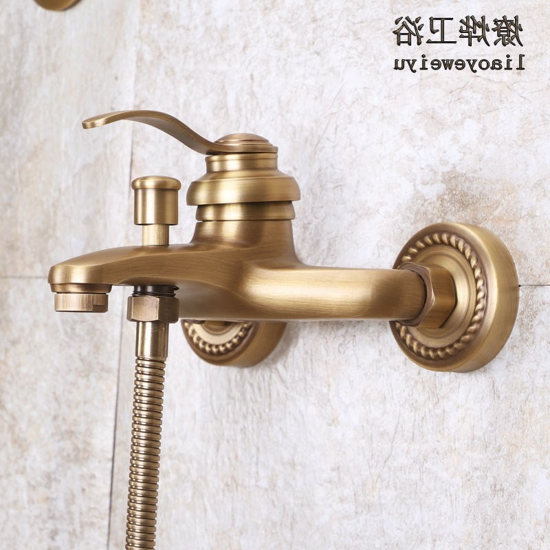 Antique-style shower head set, all-copper bathroom hot and cold water faucet, bathtub faucet, simple shower head Specification drawing