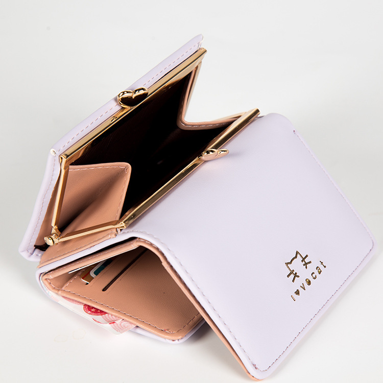 2021 Women's short, casual and simple mini student cute kitten wallet, women's coin wallet and card case Specification drawing